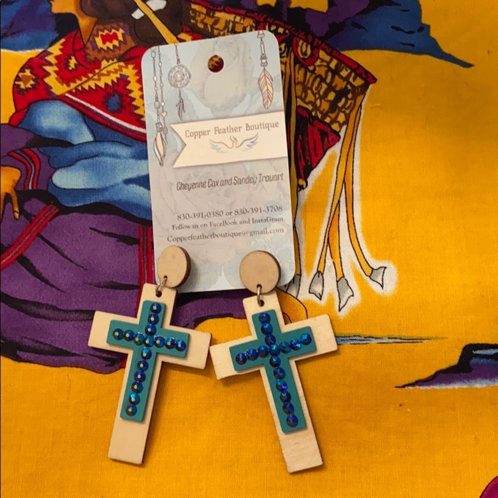 Wooden cross earrings
